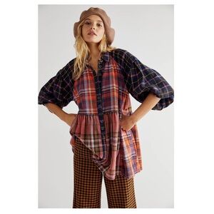 NEW Free People We The Free Moon Bay Mixed Plaid Top, Size S